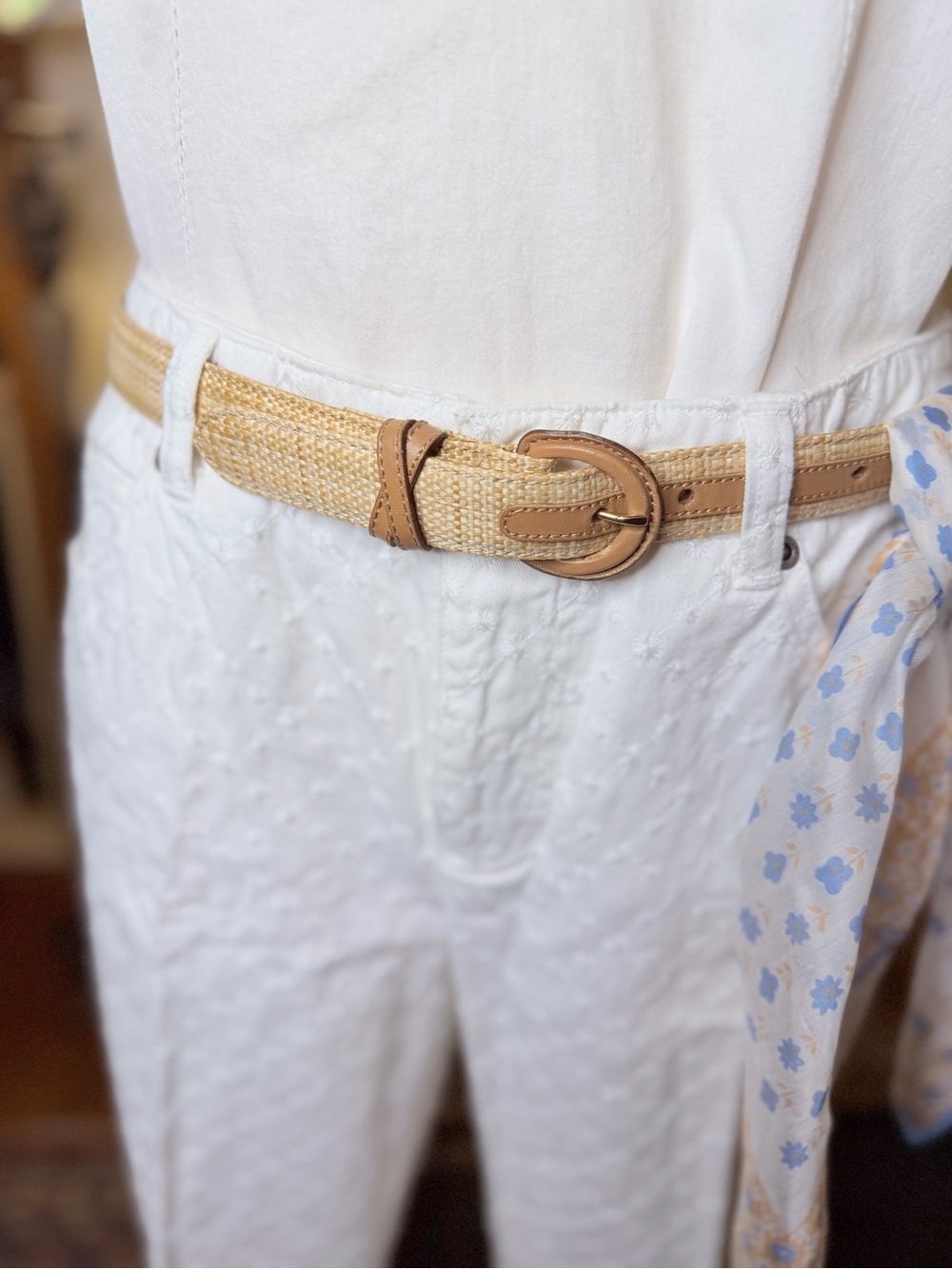 Outfit- Summer White-Talbots Cotton Top & Vintage Liz Claiborne Embroidered Pant